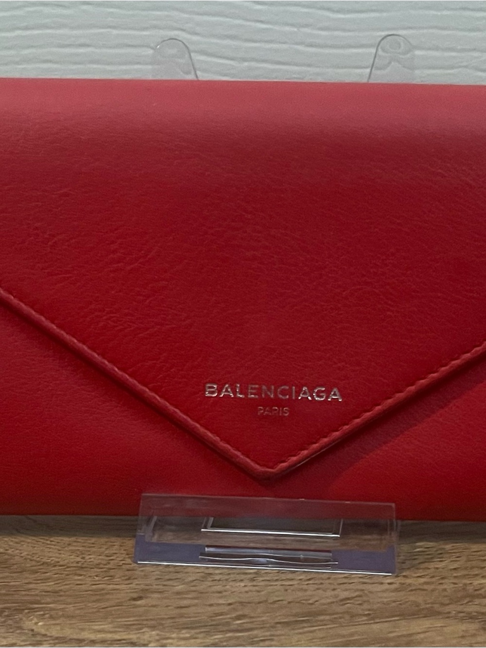 Balenciaga Red Envelope Leather Wallet with Silver Logo